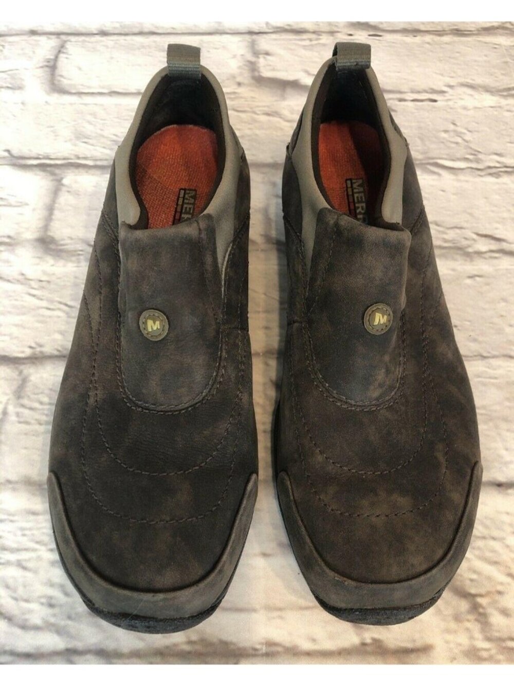 Merrell Womens 7 M Nova Moc Dark Brown Leather Slip On Loafers Vibram